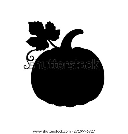 Black pumpkin silhouette vector icon with leaf and vine for halloween and fall