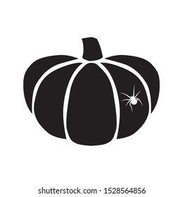 black pumpkin and small white spider. vector