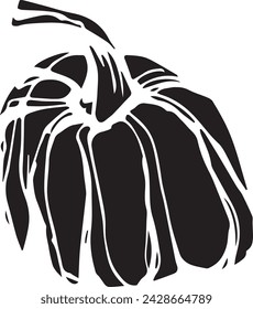 Black pumpkin in vintage style. Hand drawn black illustration.