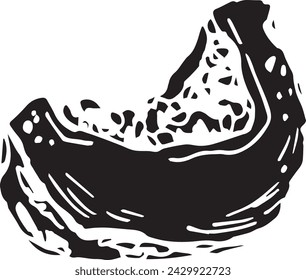 Black pumpkin in vintage style. Hand drawn black illustration.