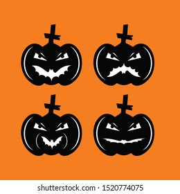 Black pumpkins halloween emoticon illustration