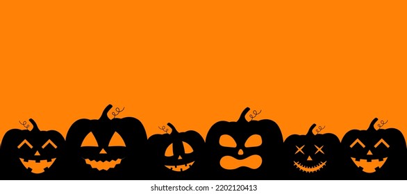 Silhouette de calabazas negras. Fondo de banner de Halloween con Jack o lantern. Ilustración del vector