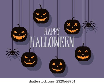 Black pumpkins silhouette. Halloween banner background with Jack o lantern.