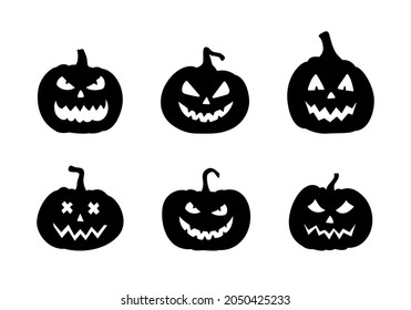 Black pumpkins silhouette on white background.