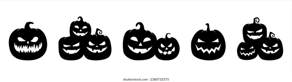 Black pumpkins silhouette on white. Halloween banner background. Vector