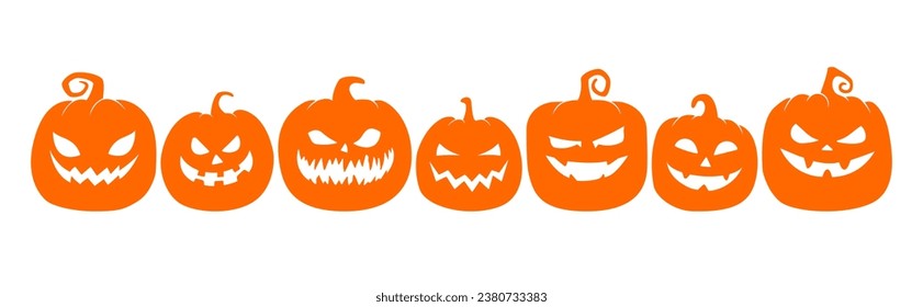 Black pumpkins silhouette on white. Halloween banner background.