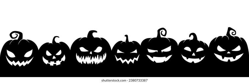 Black pumpkins silhouette on white. Halloween banner background. Vector 10 eps.