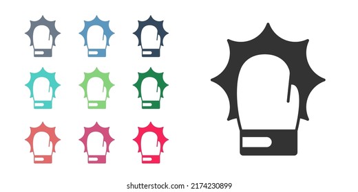 Black Punch in boxing gloves icon isolated on white background. Boxing gloves hitting together with explosive. Set icons colorful. Vector
