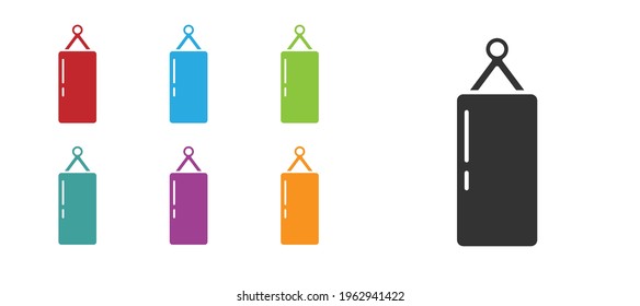 Icono de la bolsa de punzonado negro aislado en fondo blanco. Indique los iconos en colores. Vector