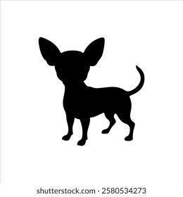 Black puppy chihuahua silhouette vector flat illustration design on white background.