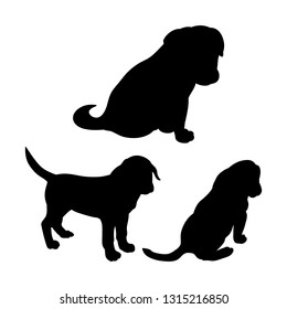 Black puppy silhouette on white background
