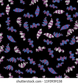 Black, purple and blue on colors. Nice background. Vector - stock. Doodles cute pattern. Seamless Beautiful fabric pattern.