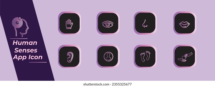 Black and Purple Colour Human Senses App Icon Collections .