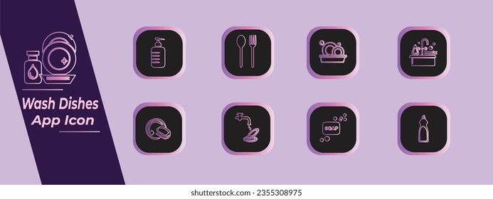 Black and Purple Colour Wash Dishes App Icon Collections. 