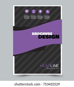 Black and purple flyer template. Abstract brochure design. Annual report cover background. For business, education, advertisement. Editable vector illustration.