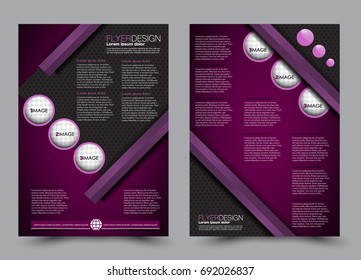 Black and purple flyer vector design template set. Business brochure. Annual report or magazine cover.