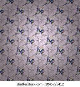 Black, purple and gray vector illustration. Floral illusion seamless pattern.