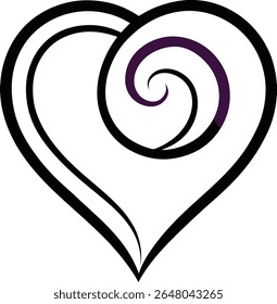 A black and purple heart with a spiral design isolated on white background