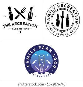 Black purple knife ball fork bowling bottle star circle vintage logo idea suitable for games recreational entertainment shop business family holiday restaurant cafe food kitchen chef