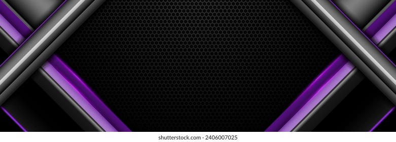 Borde metálico negro y púrpura fondo de malla hexagonal fondo juego futurista telón de fondo