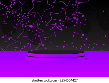 Black Purple Mockup product display. Abstract vector 3D room, cylinder pedestal podium. Stage showcase for presentation. Futuristic Sci-fi minimal geometric forms, empty scene.
