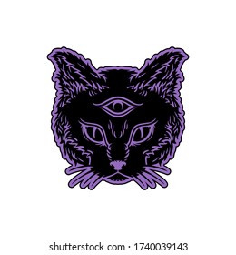 Black purple occult cats, cat face with three eyes .