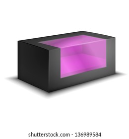 Black, purple Product Package Box With Window. Illustration Isolated On White Background. Ready For Your Design. Vector EPS10