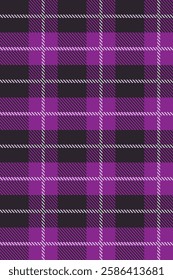 Black and purple Scotland textile seamless pattern. Fabric texture check tartan plaid. Abstract geometric background for cloth, fabric. Monochrome graphic repeating design. Modern squared ornament.