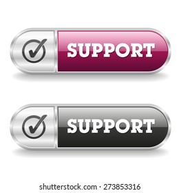 Black and Purple Support Button With Metallic Border On White Background