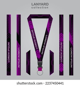 Black purple technology lanyard templates set. which is combined with a hexagon background