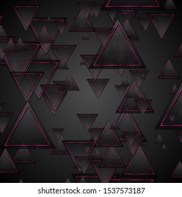 Diseño gráfico geométrico abstracto de triángulos negros y púrpura. Fondo tecnológico oscuro. Ilustración del vector