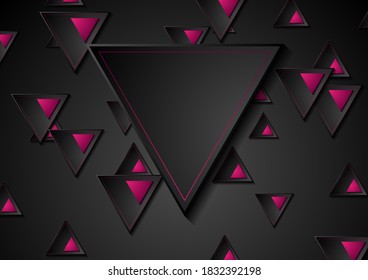 Black and purple triangles abstract geometric graphic design. Dark tech background. Vector illustration