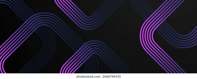 Schwarz und violett moderner dynamischer Luxus abstrakter Banner mit glühenden geometrischen Streifenlinien