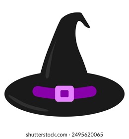 Black and purple witch hat editable icon for Halloween holiday graphic resources. Hag, warlock, wizard, sorcerer symbol. EPS editable vector.