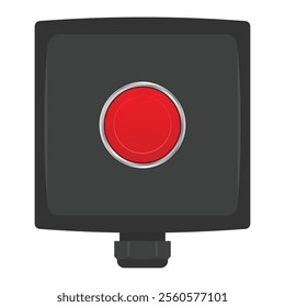 Black push button box with red button and cable gland. Vector illustration isolated on white. EPS10