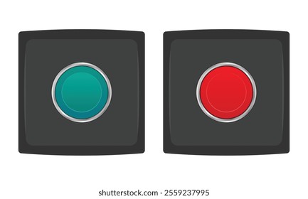 Black push button boxes with red and green buttons. Vector illustration. EPS10