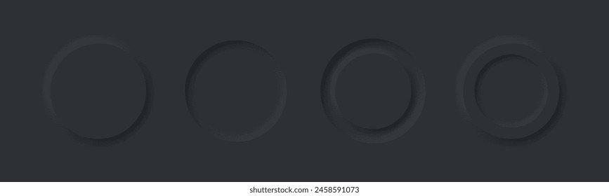 Black push buttons. Paper frame vector set. Blank round labels, banners, icons or stickers for your design