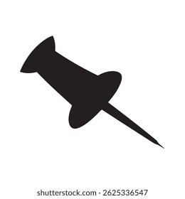 Diseño de ilustración plana de Vector de icono de silueta plana de pin de empuje negro sobre fondo blanco.

