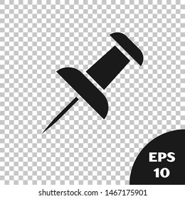 Black Push pin icon isolated on transparent background. Thumbtacks sign.  Vector Illustration