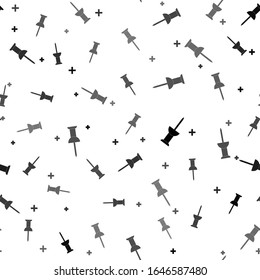 Black Push pin icon isolated seamless pattern on white background. Thumbtacks sign.  Vector Illustration