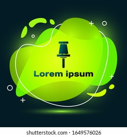 Black Push pin icon isolated on black background. Thumbtacks sign. Abstract banner with liquid shapes. Vector Illustration