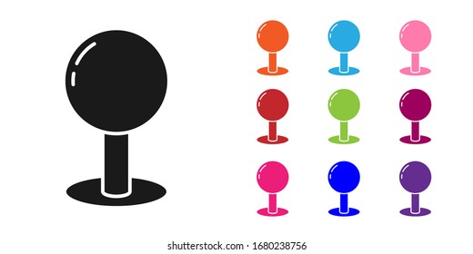 Black Push pin icon isolated on white background. Thumbtacks sign. Set icons colorful. Vector Illustration