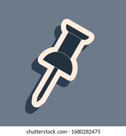 Icono de empuje negro aislado en fondo gris. Signo de Thumbtacks. Estilo de sombra largo. Ilustración vectorial
