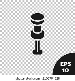 Black Push pin icon isolated on transparent background. Thumbtacks sign.  Vector