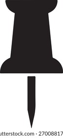 Ícone de pino preto no papel de carta de thumbtack de fundo branco