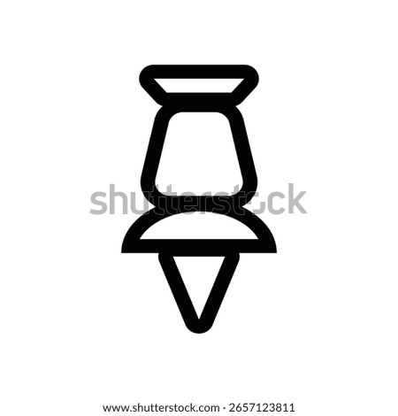 Black push pin icon, thumbtack outline. Hand drawn office symbol
