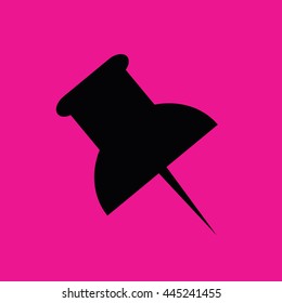 Black push pin icon vector. Pink background
