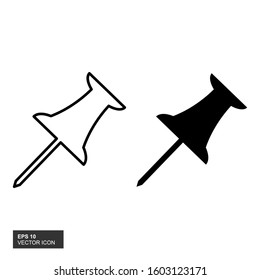 Black push pin icon with a white background. Vector illustration