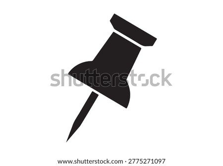 Black pushpin icon with pointed tip and flat head isolated on white background