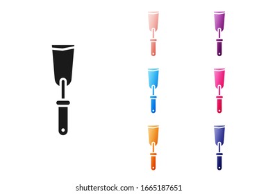 Icono de la navaja negra aislado en fondo blanco. Herramienta de reparación de espátulas. Instrumentos de embalaje o pintura. Establecer iconos coloridos. Ilustración vectorial